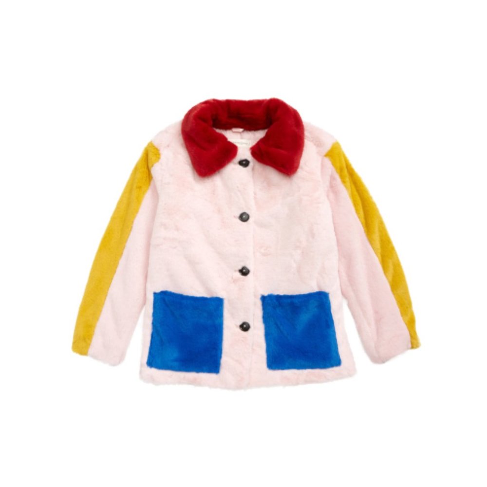 Treasure & Bond Colorblock Faux Fur Jacket in Pink Lotus Color Block